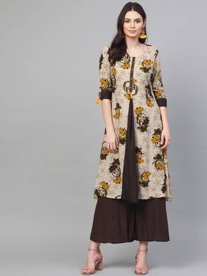 Grey printed liva ethnic-kurtis 1