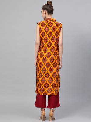 Mustard printed liva ethnic-kurtis 2
