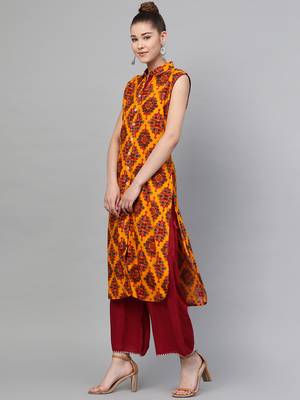 Mustard printed liva ethnic-kurtis 3