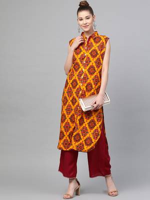Mustard printed liva ethnic-kurtis 4
