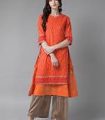Orange printed cotton ethnic-kurtis