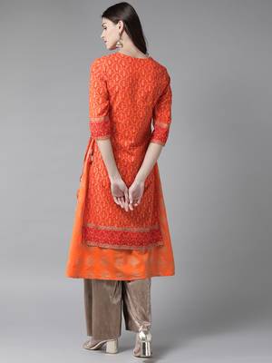 Orange printed cotton ethnic-kurtis 2