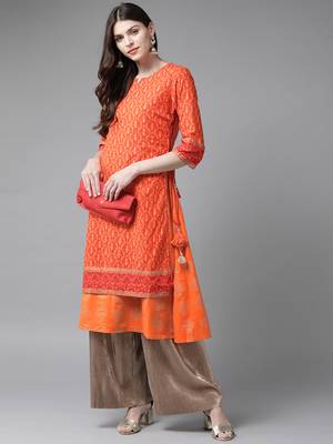 Orange printed cotton ethnic-kurtis 4