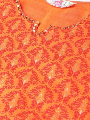 Orange printed cotton ethnic-kurtis 5