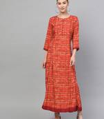 Red printed liva long-kurtis