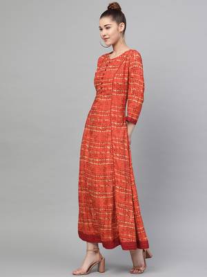 Red printed liva long-kurtis 3