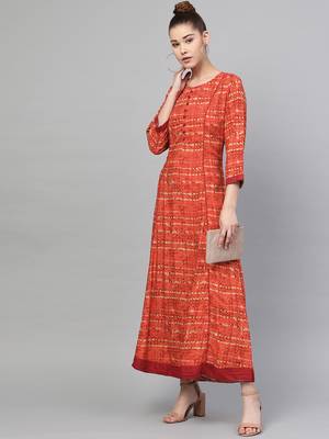 Red printed liva long-kurtis 4