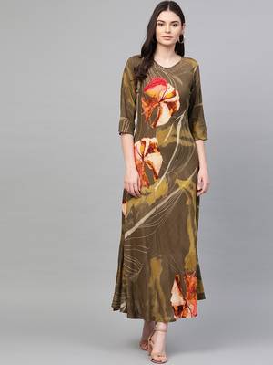 Brown printed liva long-kurtis 1