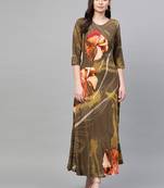 Brown printed liva long-kurtis