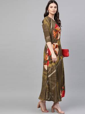 Brown printed liva long-kurtis 4