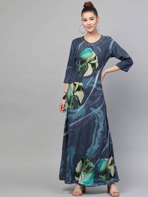 Navy-blue printed liva long-kurtis 1