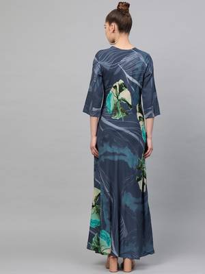 Navy-blue printed liva long-kurtis 2