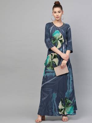 Navy-blue printed liva long-kurtis 4