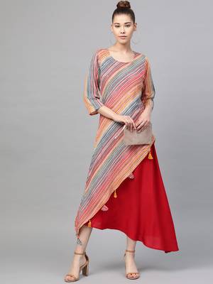 Red printed liva long-kurtis 1