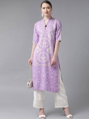 Purple printed liva ethnic-kurtis 4