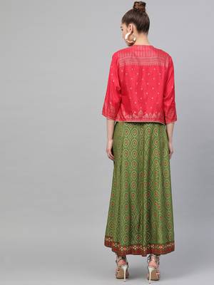 Maroon printed liva long-kurtis 2