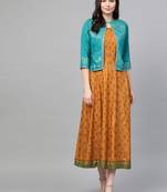 Mustard printed liva long-kurtis