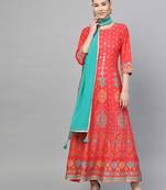 Coral printed liva long-kurtis