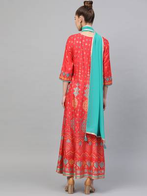 Coral printed liva long-kurtis 2
