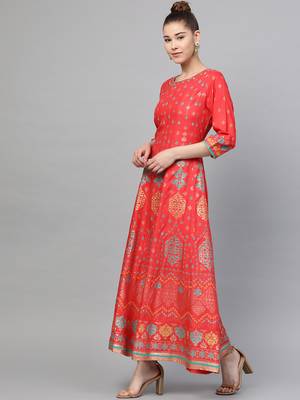 Coral printed liva long-kurtis 3
