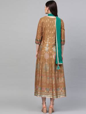 Mustard printed liva long-kurtis 2
