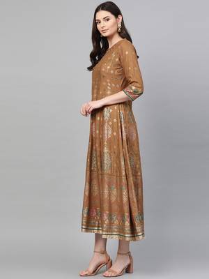 Mustard printed liva long-kurtis 3