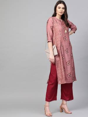 Mauve printed liva ethnic-kurtis 4