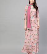 Pink printed liva long-kurtis