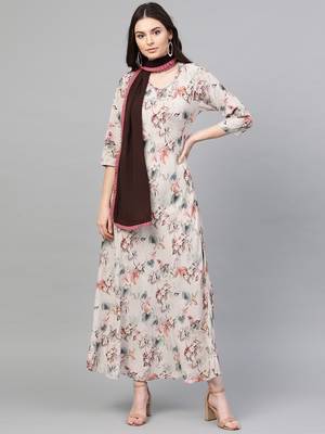 Ivory printed liva long-kurtis 1