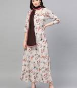 Ivory printed liva long-kurtis