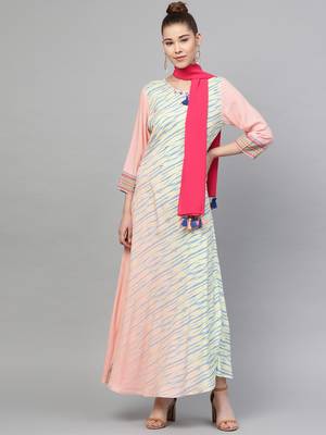 Off-white printed liva long-kurtis 1
