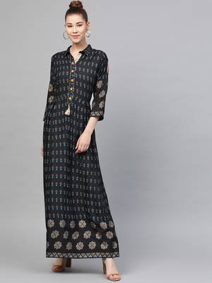 Black printed liva long-kurtis 1