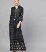 Black printed liva long-kurtis
