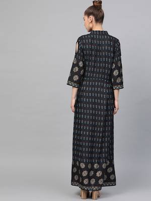 Black printed liva long-kurtis 2