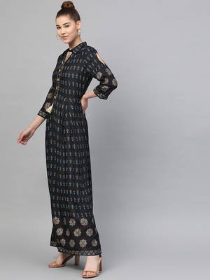 Black printed liva long-kurtis 3