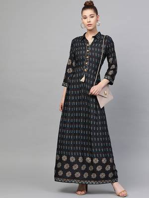 Black printed liva long-kurtis 4