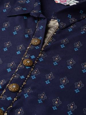 Navy-blue printed liva long-kurtis 5
