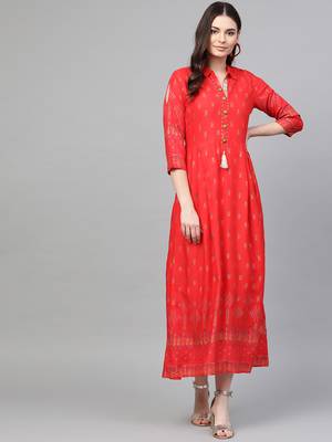 Red printed liva long-kurtis 1