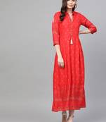 Red printed liva long-kurtis