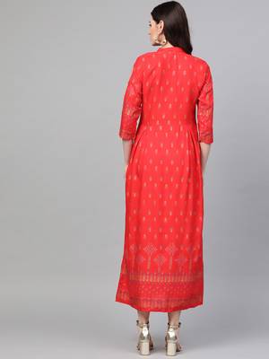 Red printed liva long-kurtis 2