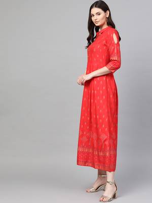 Red printed liva long-kurtis 3
