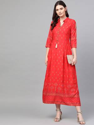 Red printed liva long-kurtis 4