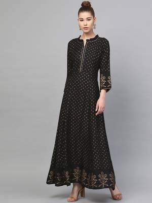 Black printed liva long-kurtis 1