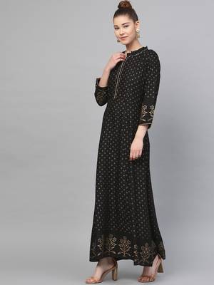 Black printed liva long-kurtis 3