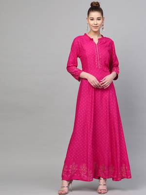 Pink printed liva long-kurtis 1