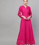 Pink printed liva long-kurtis