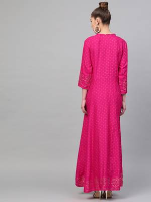 Pink printed liva long-kurtis 2