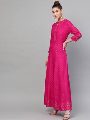 Pink printed liva long-kurtis 3