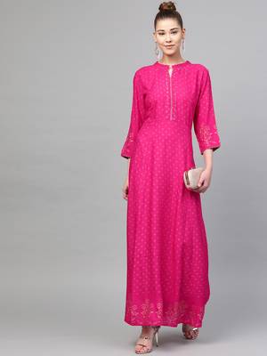Pink printed liva long-kurtis 4
