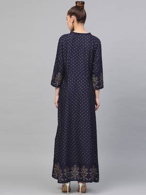 Navy-blue printed liva long-kurtis 2